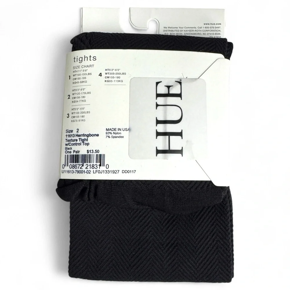 HUE Herringbone Textured Tights with Control Top Womens Size 2 Black‎